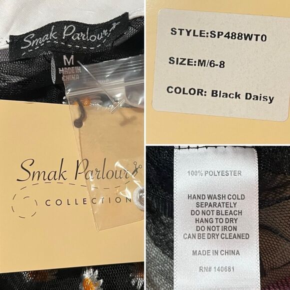 Smak Parlour Black Embroidered Daisy Mesh Ruffle Top Tier Peter Pan Collar M NWT - Picture 11 of 12